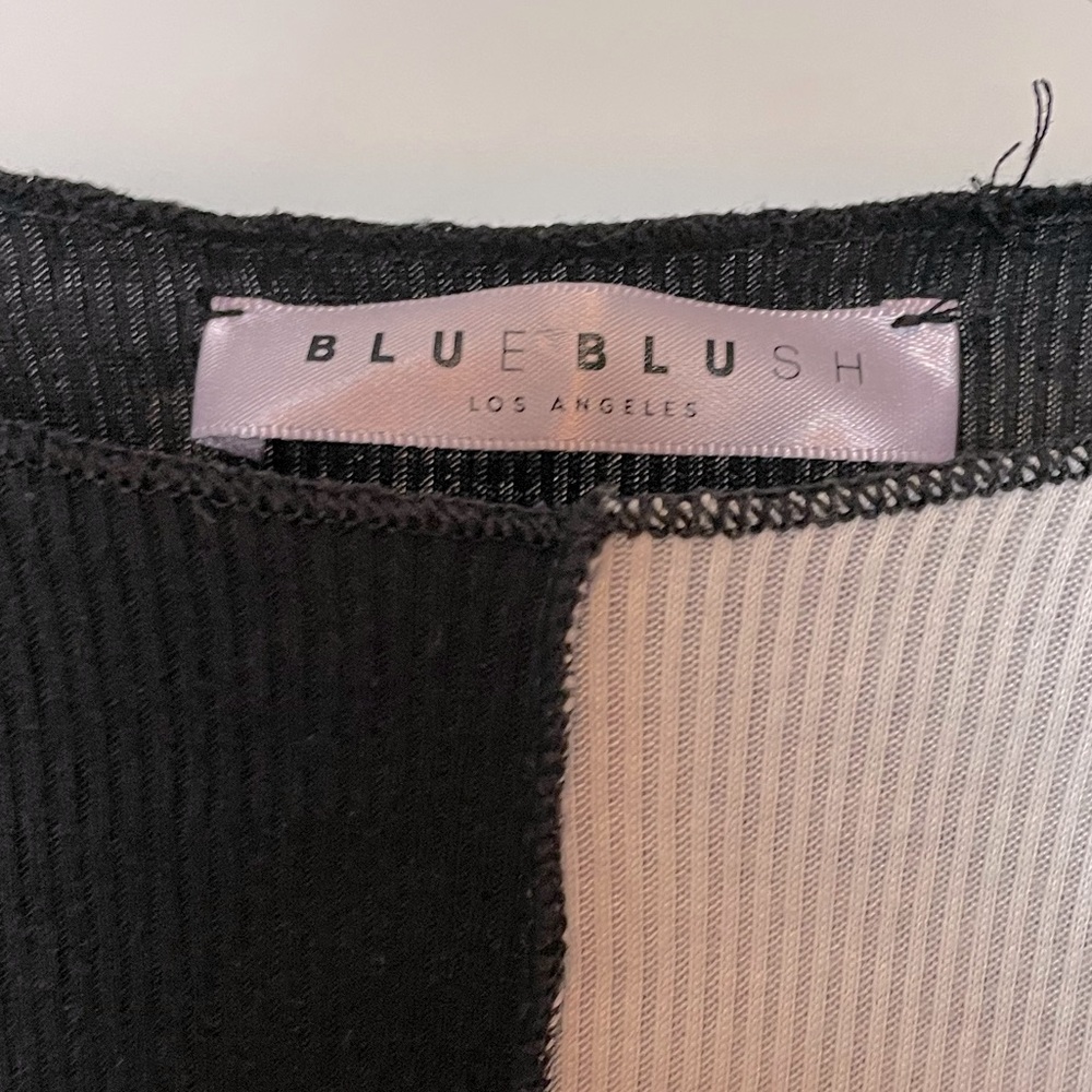 Blue Blush Cropped Patchwork Ribbed Top, Size Small - Picture 2 of 3